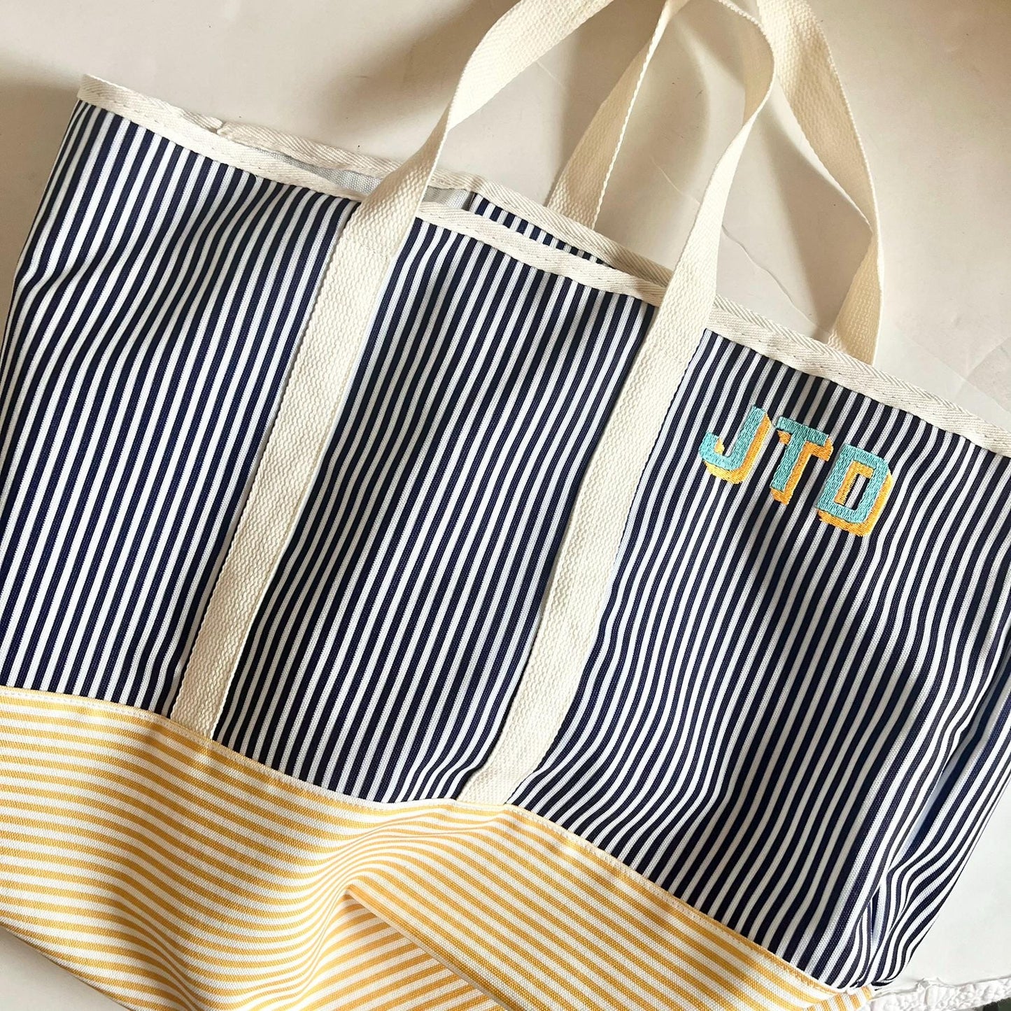 Personalized Striped Beach Bag, Custom Initial Tote Bag, Embroidered Gifts for Women, Bridesmaid Gift, Graduation, Nautica, Pool, Teacher