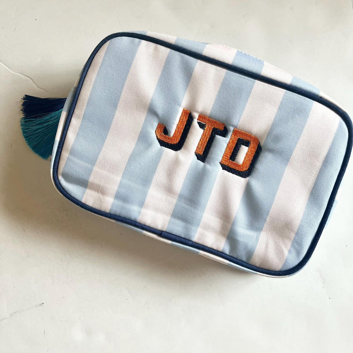 Graduation Gift Personalized Striped Zipper Bag, Custom Initial Makeup Bag, Embroidered Gifts for Women, Bridesmaid Gift, Cabana Stripe