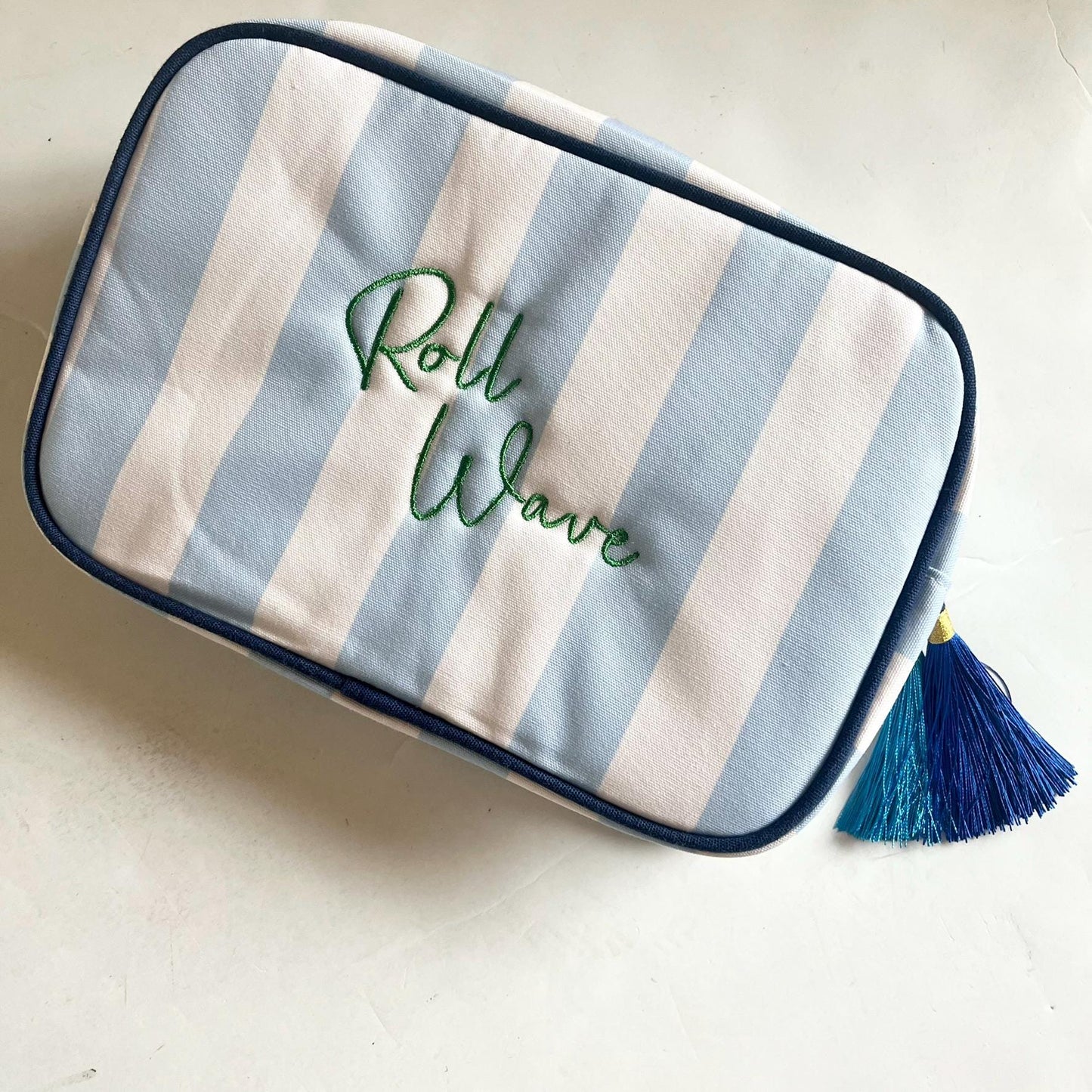 Graduation Gift Personalized Striped Zipper Bag, Custom Initial Makeup Bag, Embroidered Gifts for Women, Bridesmaid Gift, Cabana Stripe