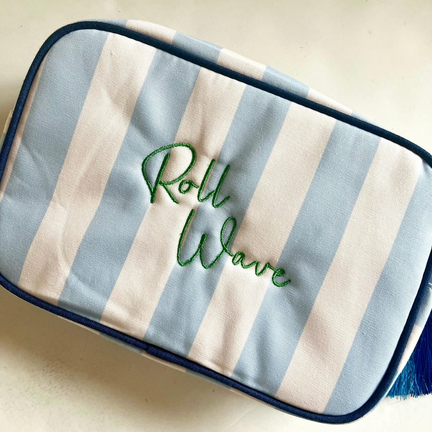 Graduation Gift Personalized Striped Zipper Bag, Custom Initial Makeup Bag, Embroidered Gifts for Women, Bridesmaid Gift, Cabana Stripe