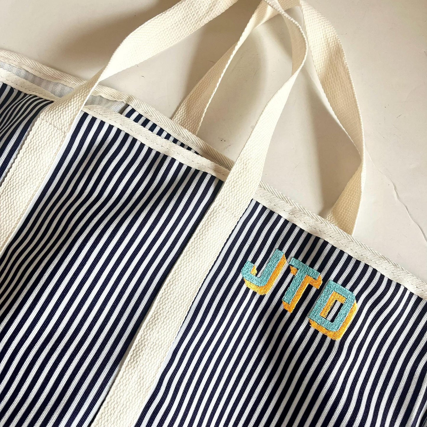 Personalized Striped Beach Bag, Custom Initial Tote Bag, Embroidered Gifts for Women, Bridesmaid Gift, Graduation, Nautica, Pool, Teacher