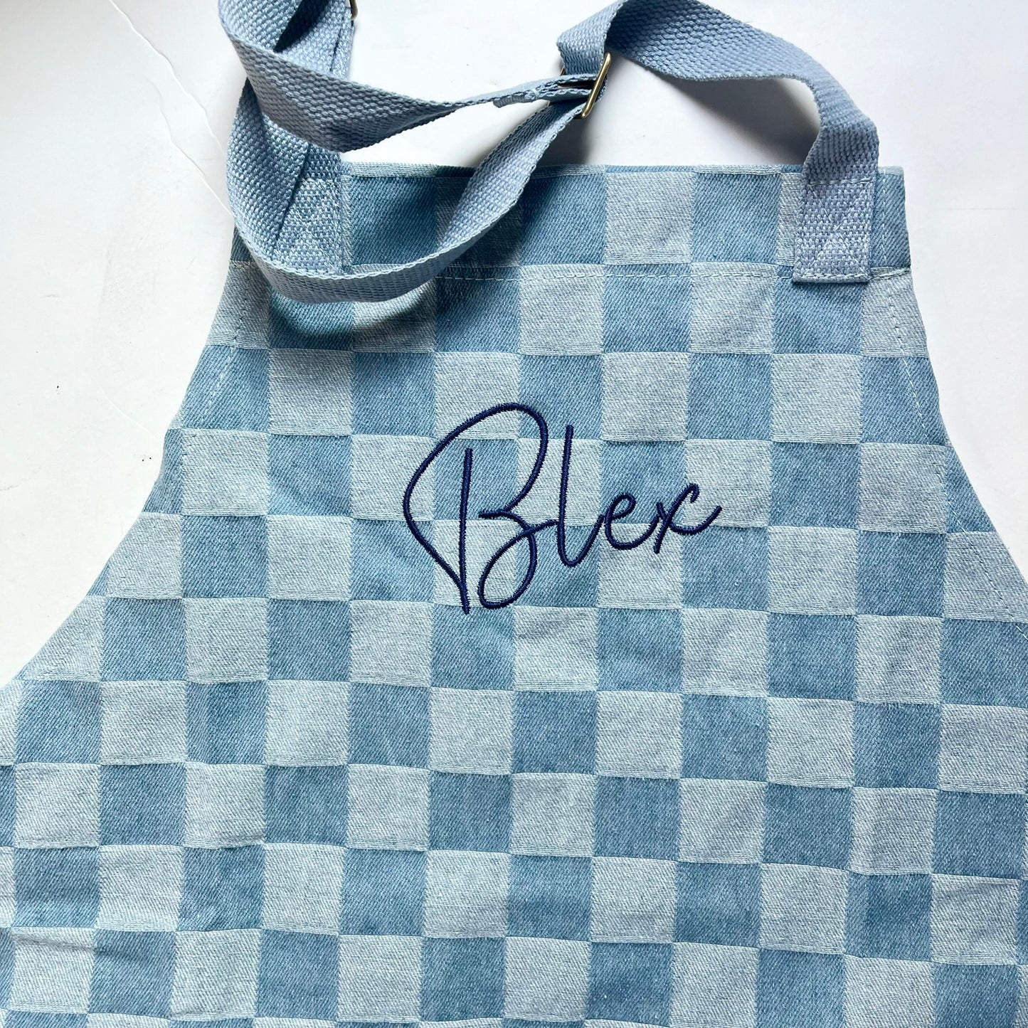 Kids Custom Embroidered Denim Checkered Apron