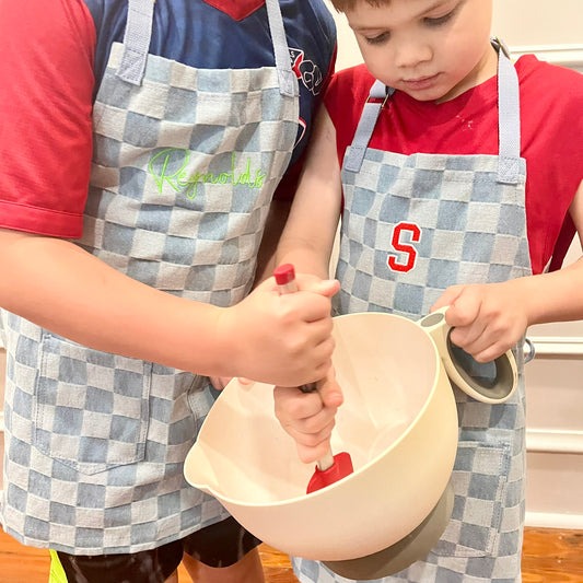 Kids Custom Embroidered Denim Checkered Apron