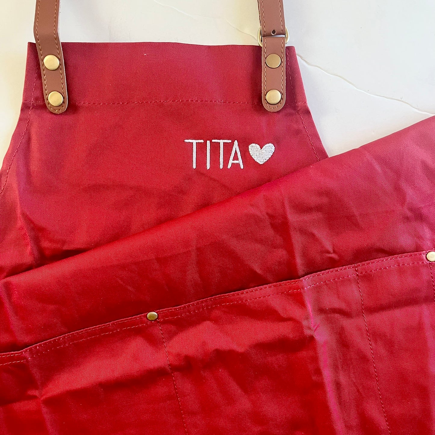 Custom Embroidered Red Apron for Cooking & Grilling