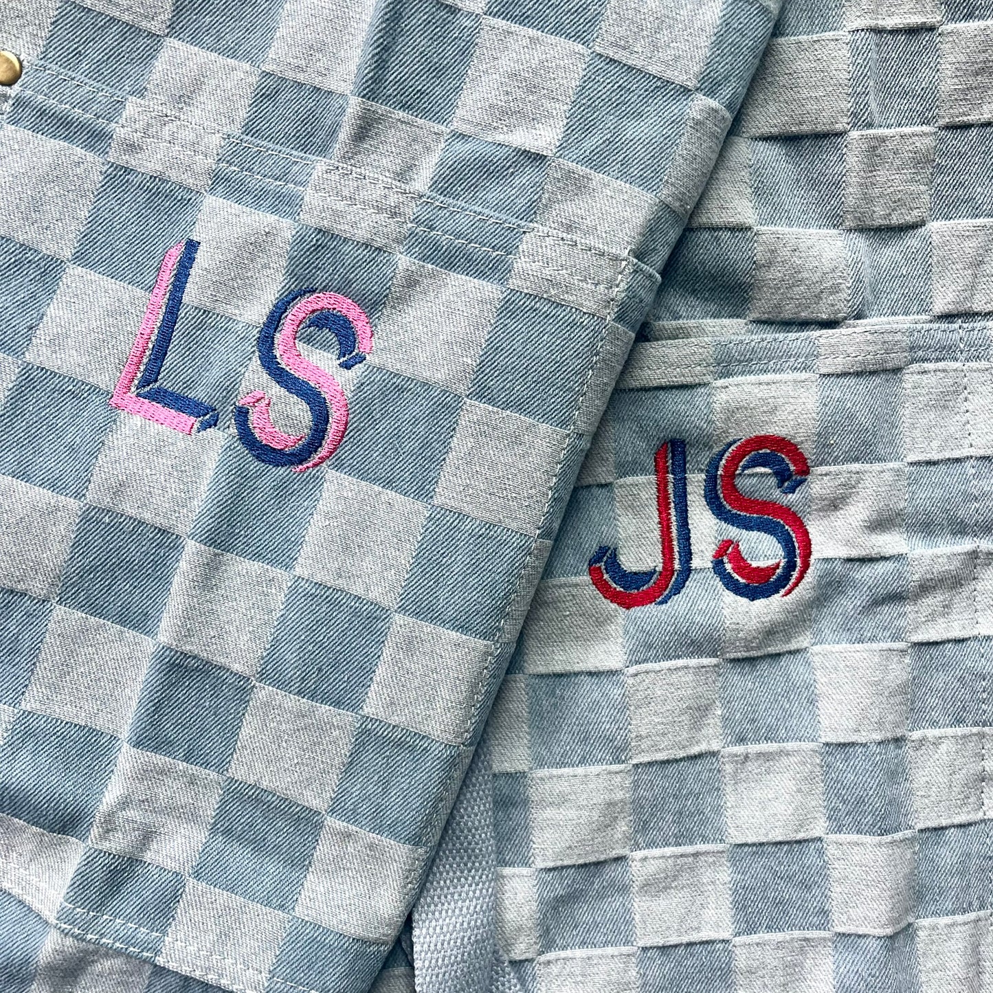 Kids Custom Embroidered Denim Checkered Apron