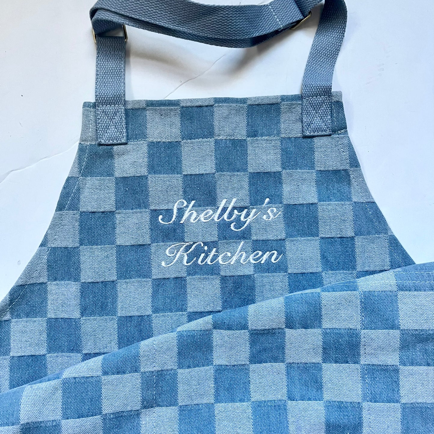 Personalized Denim Chambray Checkered Apron