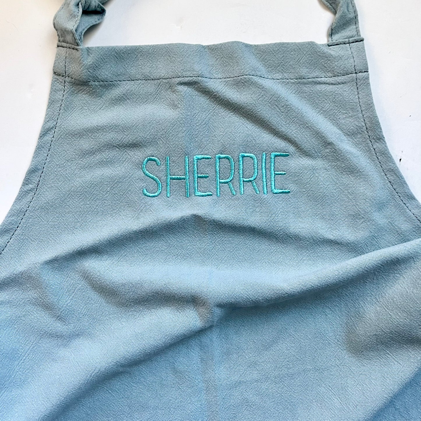 Blue Linen Embroidered Apron