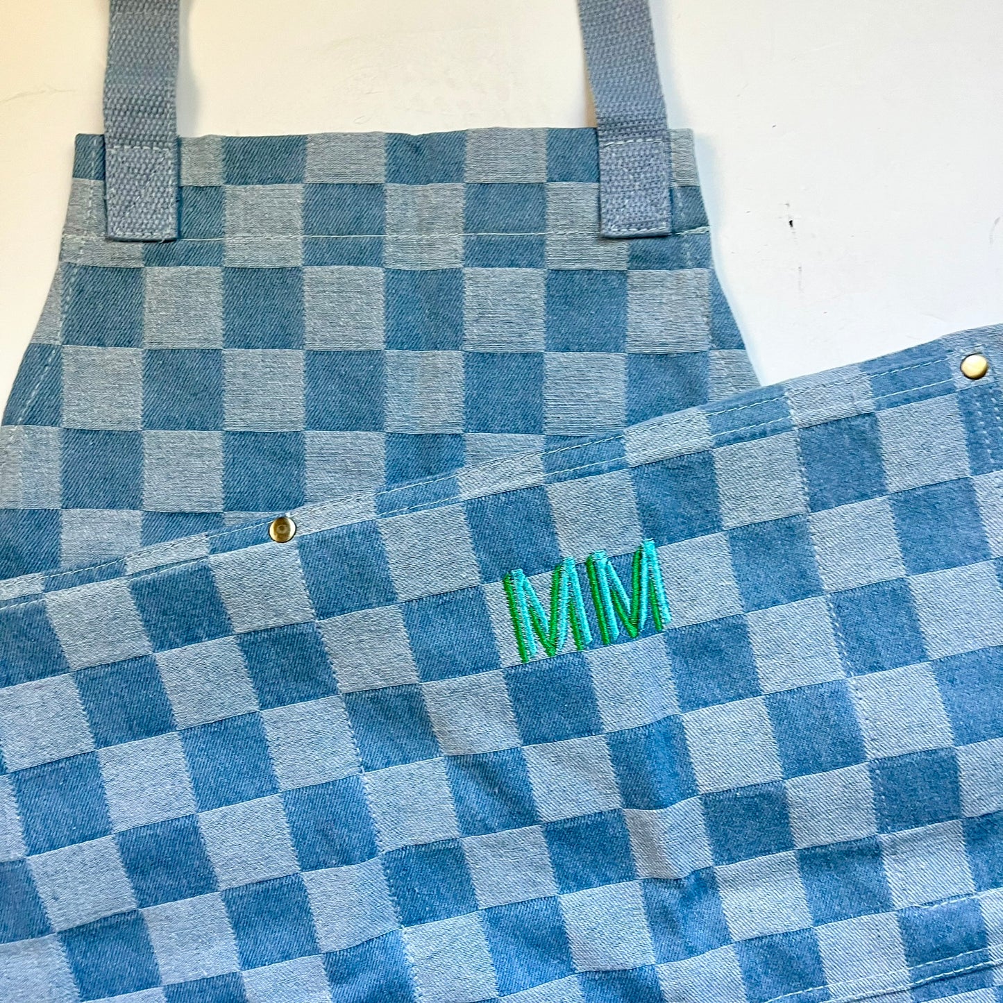 Personalized Denim Chambray Checkered Apron