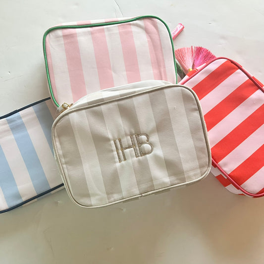 Personalized striped makeup bag