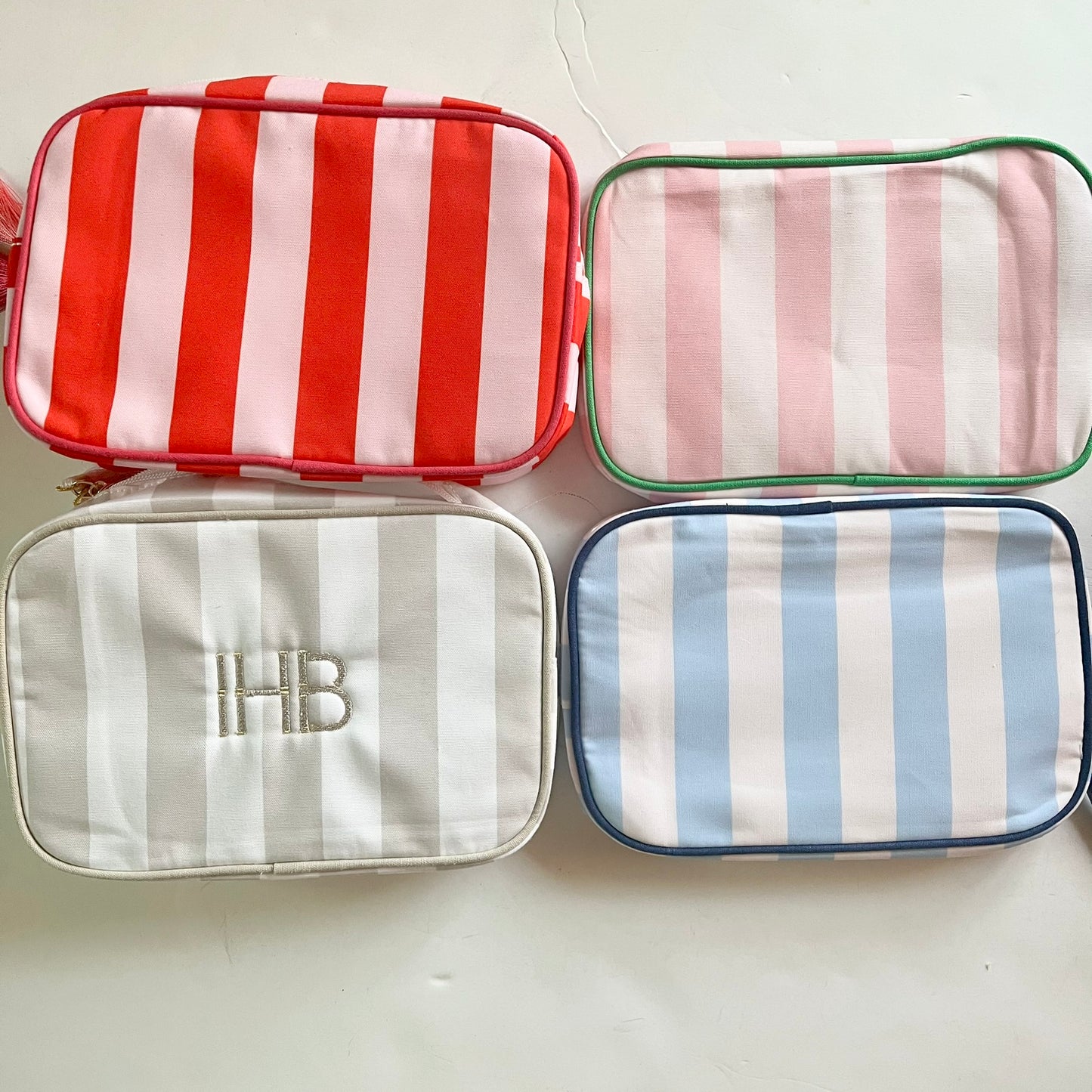 Personalized striped makeup bag