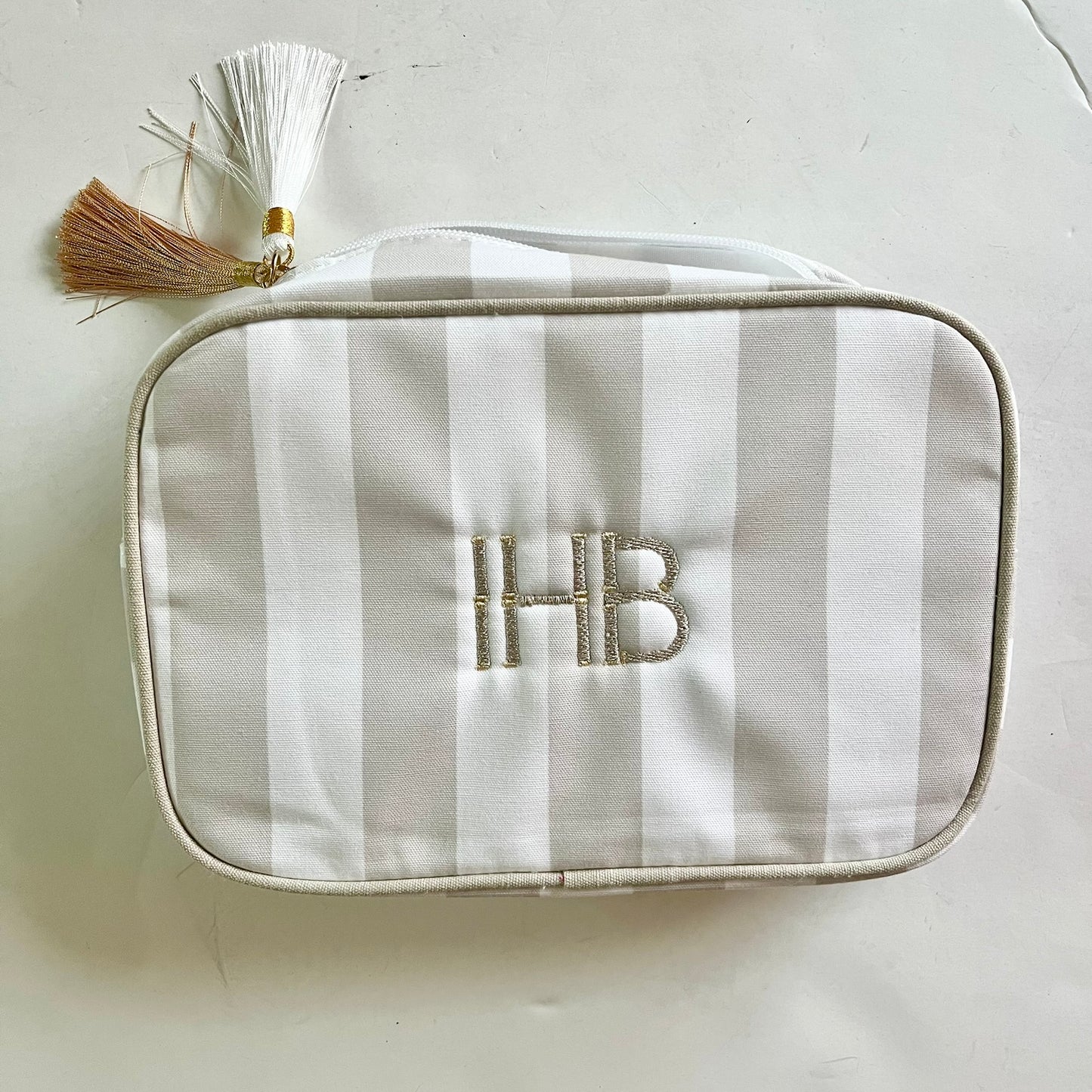 Personalized striped makeup bag