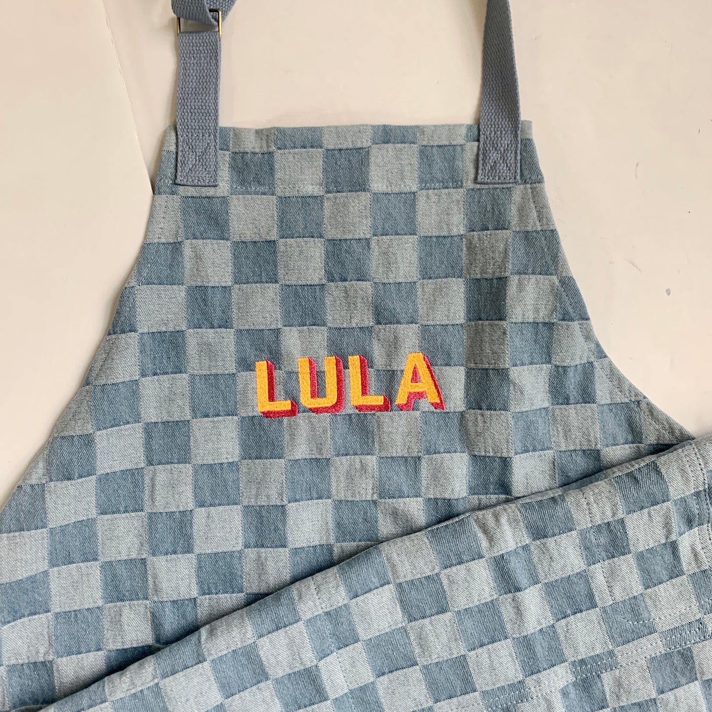 Kids Custom Embroidered Denim Checkered Apron