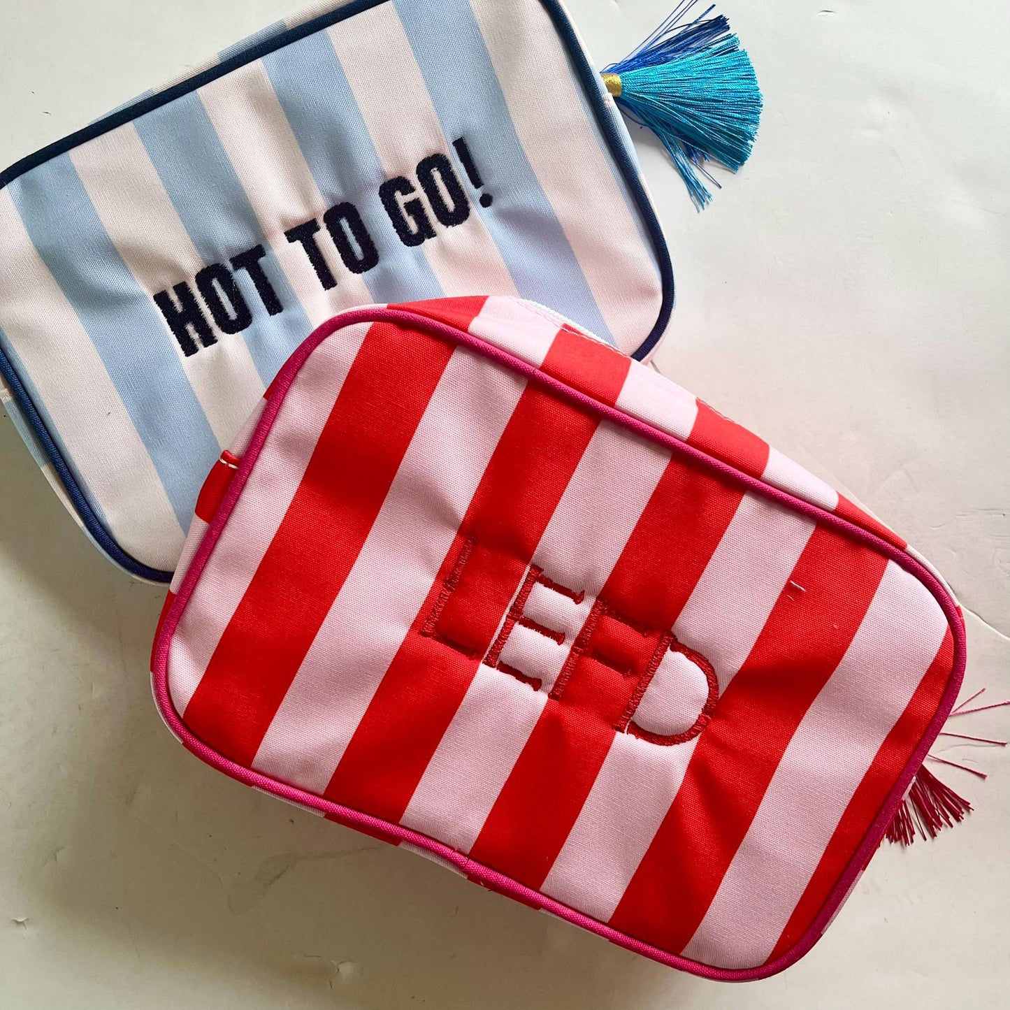 Graduation Gift Personalized Striped Zipper Bag, Custom Initial Makeup Bag, Embroidered Gifts for Women, Bridesmaid Gift, Cabana Stripe