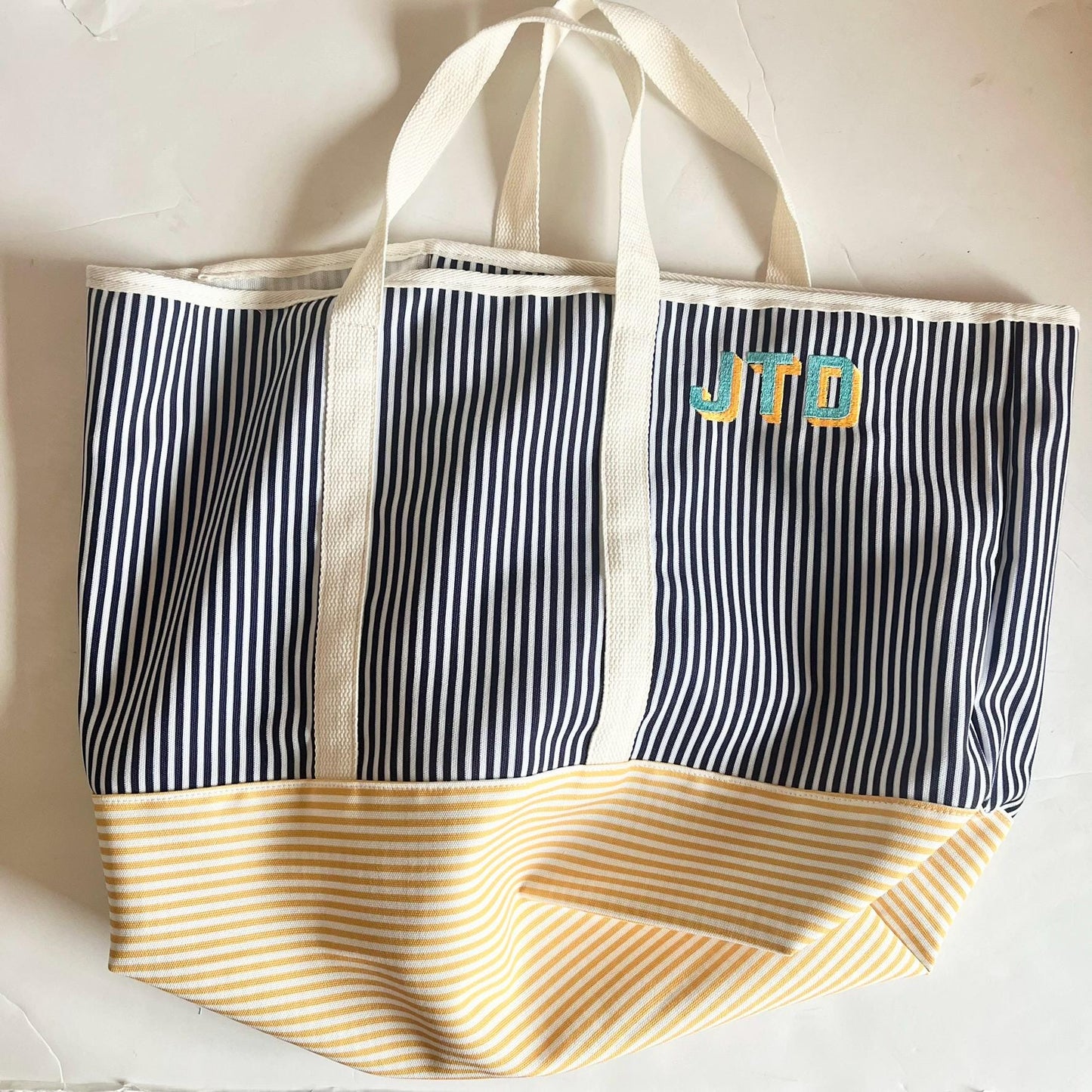 Personalized Striped Beach Bag, Custom Initial Tote Bag, Embroidered Gifts for Women, Bridesmaid Gift, Graduation, Nautica, Pool, Teacher