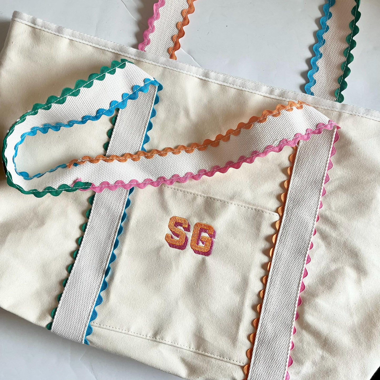 Personalized Canvas Tote Bag, Custom Initial Rainbow Bag, Embroidered Gifts for Women, Bridesmaid Gift, Graduation, Teacher, Easter Bag