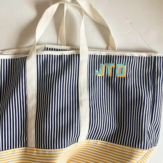 Personalized Striped Beach Bag, Custom Initial Tote Bag, Embroidered Gifts for Women, Bridesmaid Gift, Graduation, Nautica, Pool, Teacher