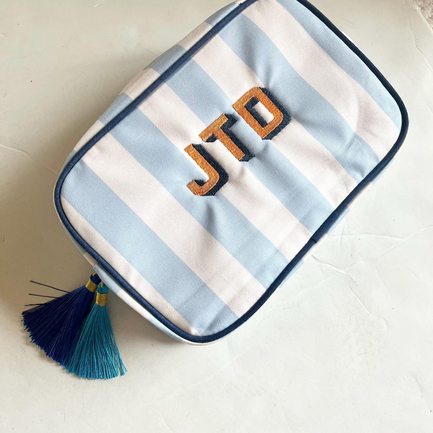 Graduation Gift Personalized Striped Zipper Bag, Custom Initial Makeup Bag, Embroidered Gifts for Women, Bridesmaid Gift, Cabana Stripe